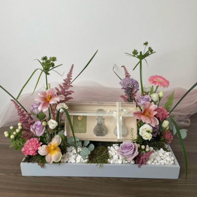 Special flower tray with Lira + Bukhor + misk
